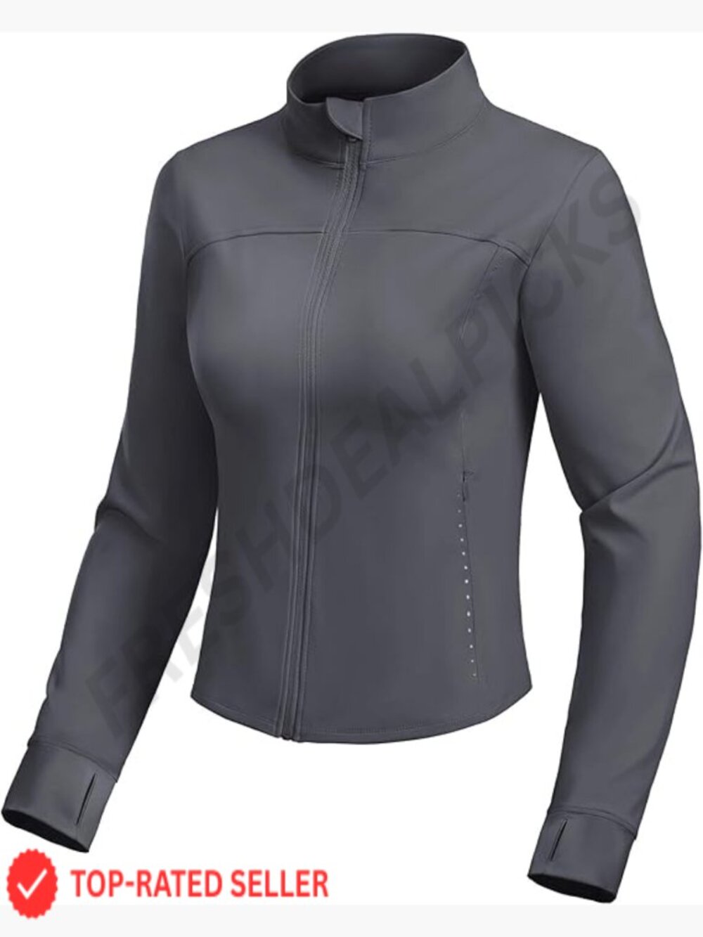 Cropped Full Zip Workout Jacket with Thumb Holes Slim Fit Athletic Running